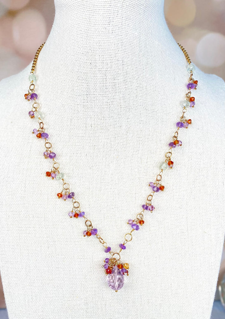 Pink Amethyst & Citrine Pendant Necklace in 14kt Gold Fill