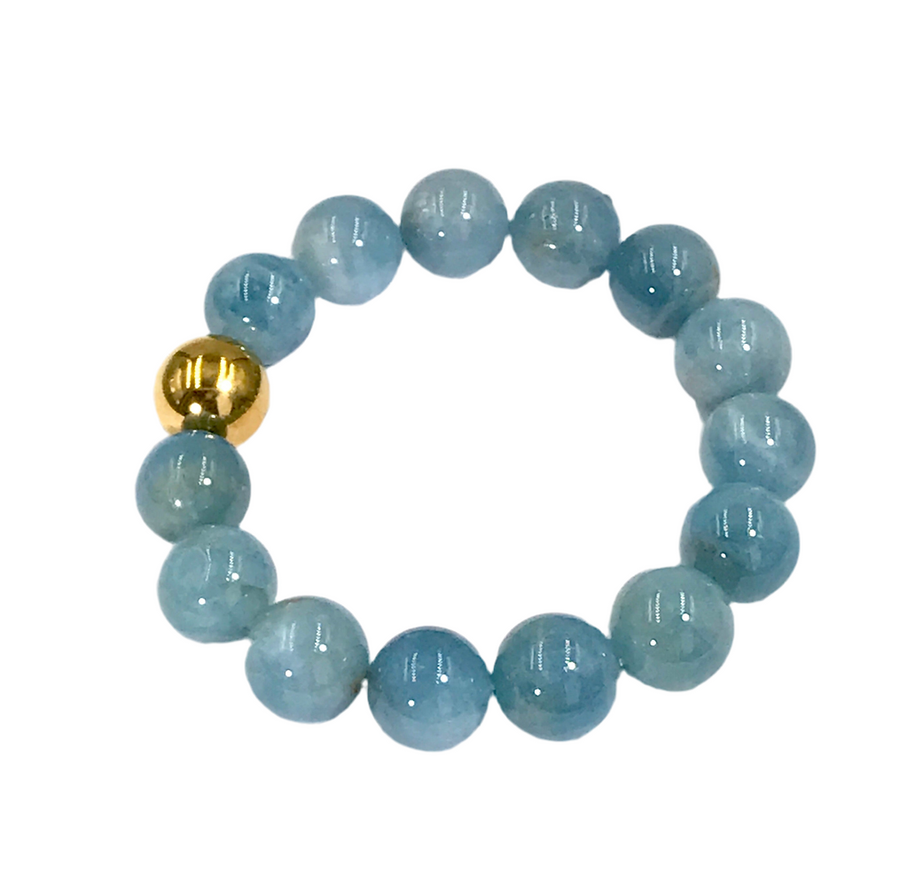 Blue Aquamarine Stretch Stacking Bracelet Gold