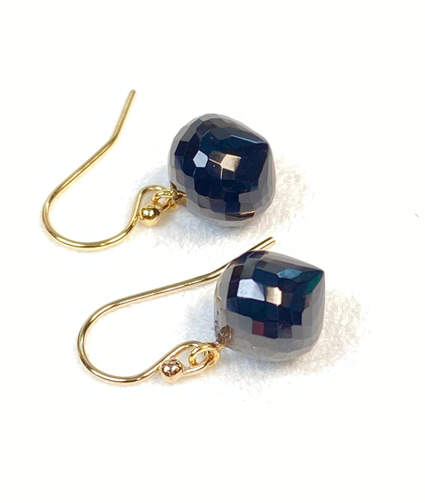 AAA Black Spinel Faceted Onion Briolette Dangle Earrings 14k Gold Fill