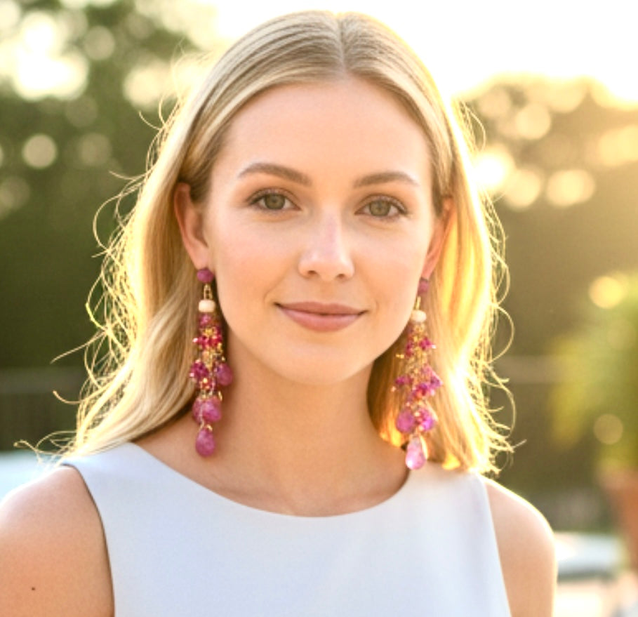 Pink Sapphire and Ruby Tassel Earrings, Gold Fill - Doolittle