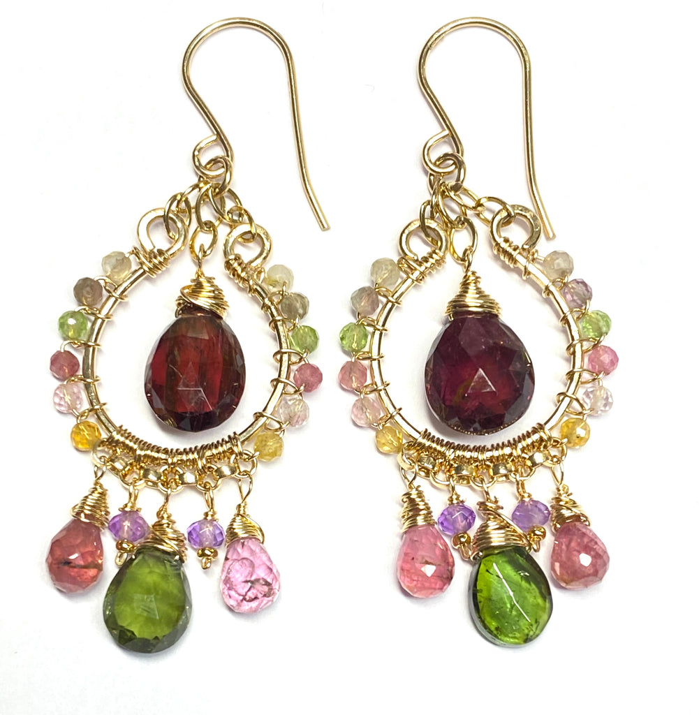 Tourmaline Gemstone Chandelier Hoop Earrings Gold Fill 3