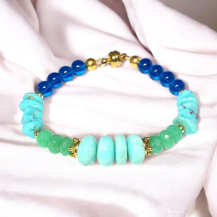 Turquoise Gemstone Bracelet, Chrysoprase Blue Opal Magnetic Clasp Bracelet