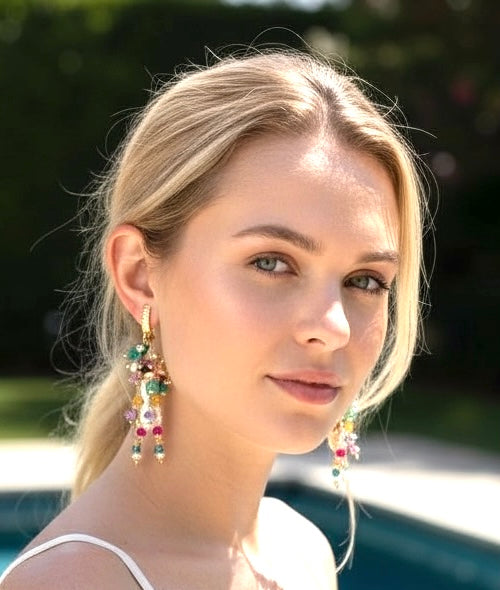 Baroque Flameball Earrings Multi Gemstone Cluster, Gold fill