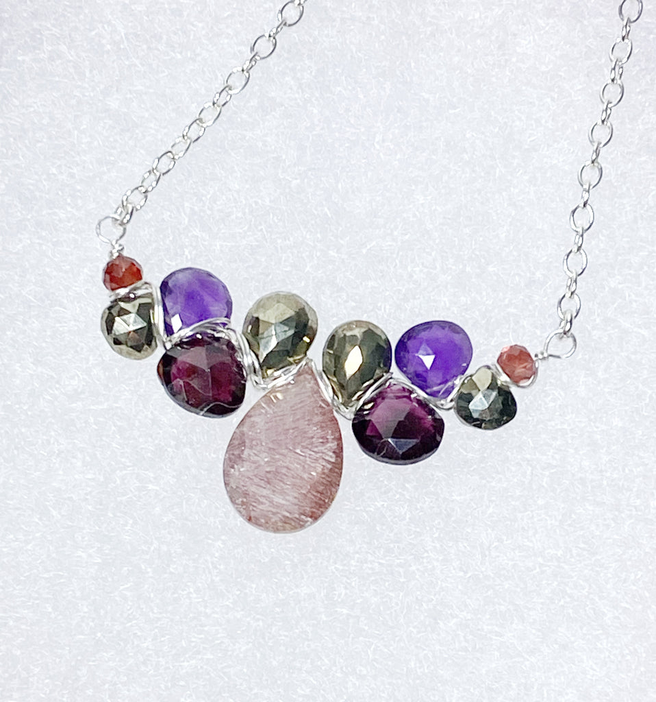 Lepidocrosite Pendant Sterling Silver, Garnet, Amethyst