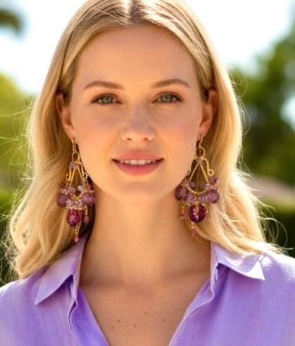 Lavender Pink Amethyst Gemstone Chandelier Earrings Rose Gold Fill