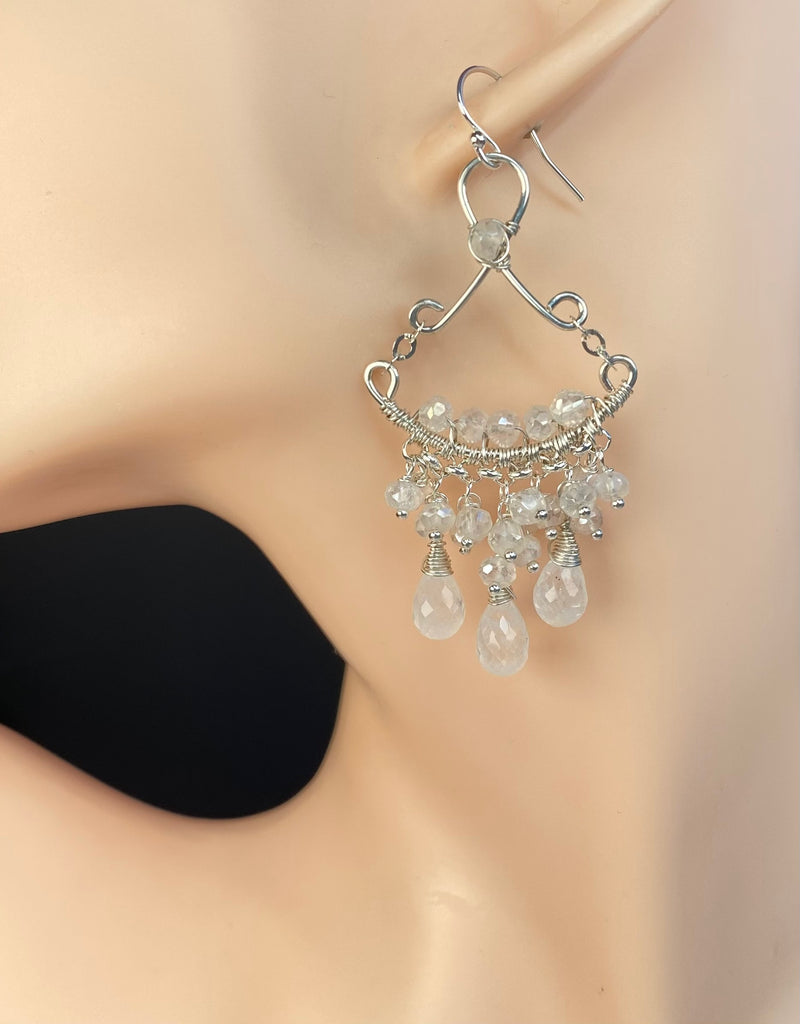 Sterling Silver Moonstone Bridal Wedding Chandelier Earrings - Doolittle