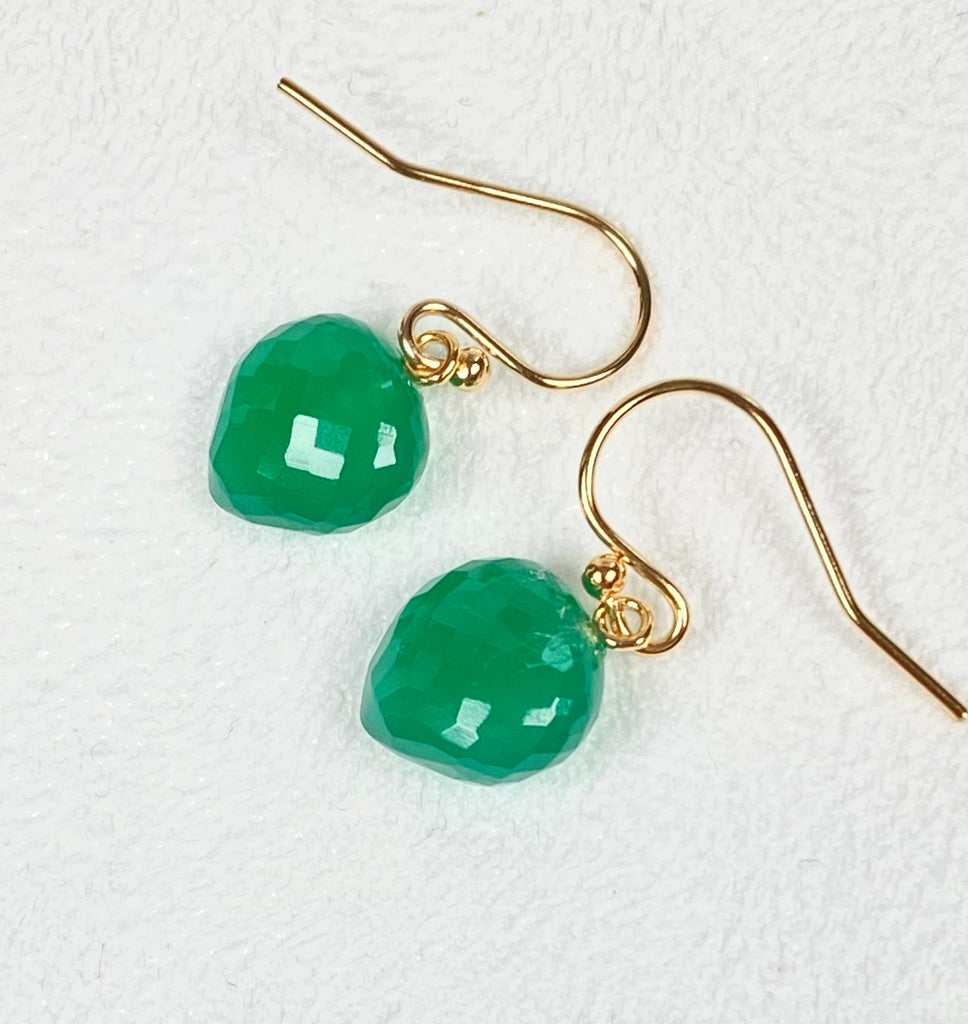 Green Onyx Gemstone Heart Dangle Earrings 14k Gold Fill