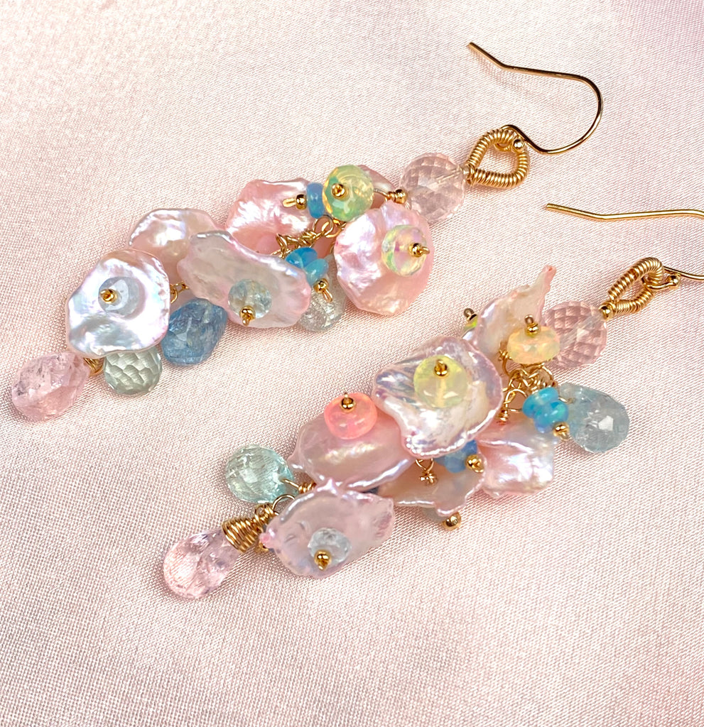 Aquamarine, Opal & Keishi Pearl Dangle Earrings 14kt Gold Fill - Doolittle