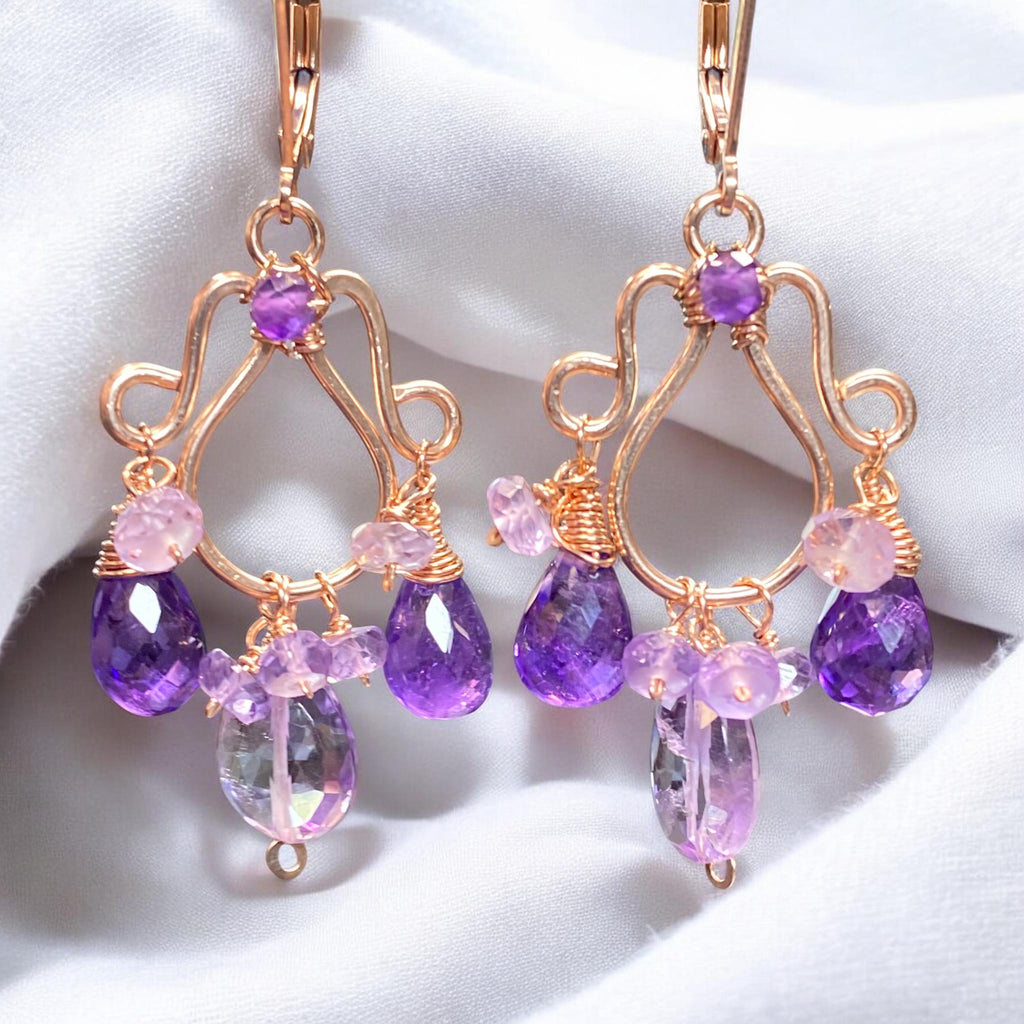 Lavender Pink Amethyst Gemstone Chandelier Earrings Rose Gold Fill - Doolittle