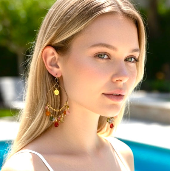 Tourmaline Gemstone Chandelier Earrings in Mixed Metals