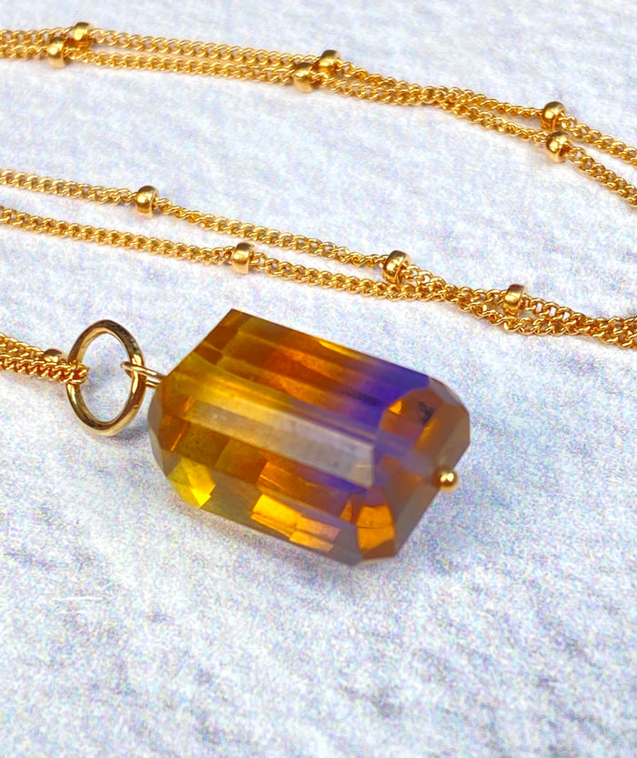 Ametrine Pendant Necklace on 14k Gold-Filled Satellite Chain