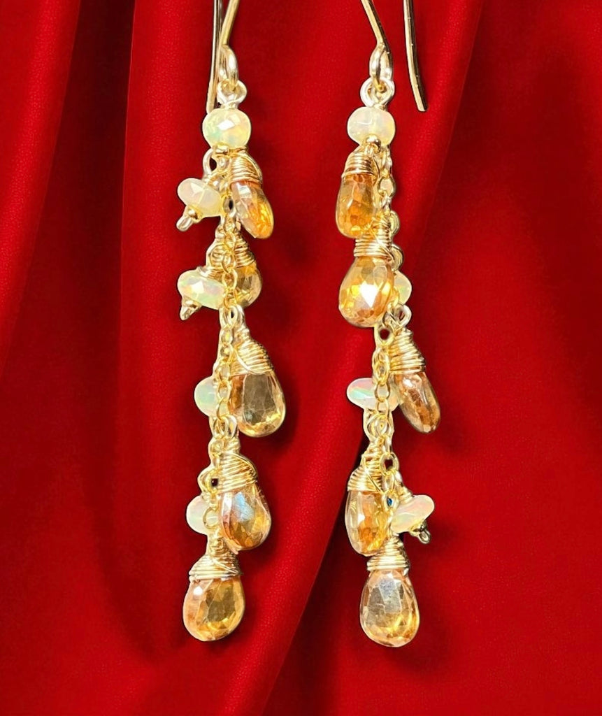 Golden Topaz and Ethiopian Opal Dangle Earrings Gold Fill 2