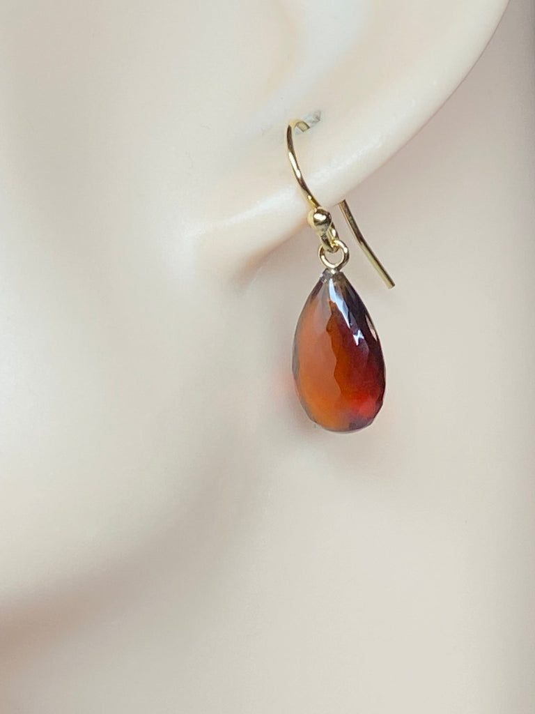 AAA Spessartine Garnet Faceted Pear Briolette Dangle Earrings 14k Gold Fill