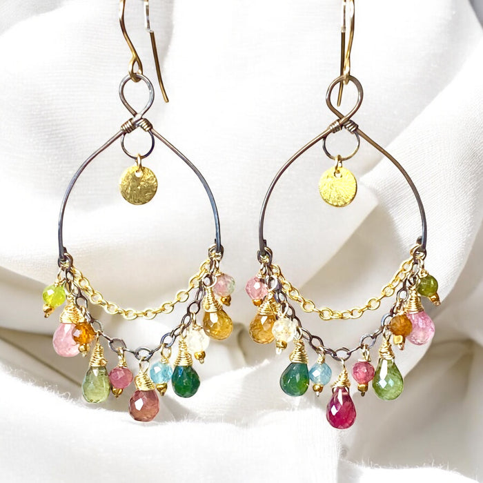Tourmaline Gemstone Chandelier Earrings in Mixed Metals
