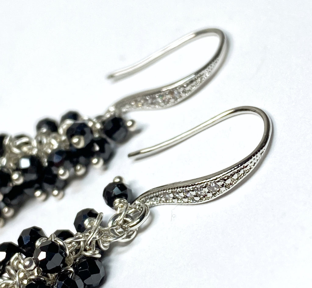 Black Cluster Earrings Sterling Silver Mystic Black Spinel