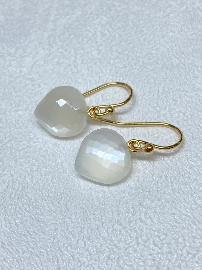 White Moonstone Gemstone Heart Dangle Earrings 14k Gold Fill