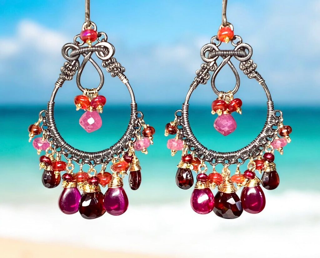 CUSTOM ORDER for Sandra H - Red Gemstone Chandelier Earrings