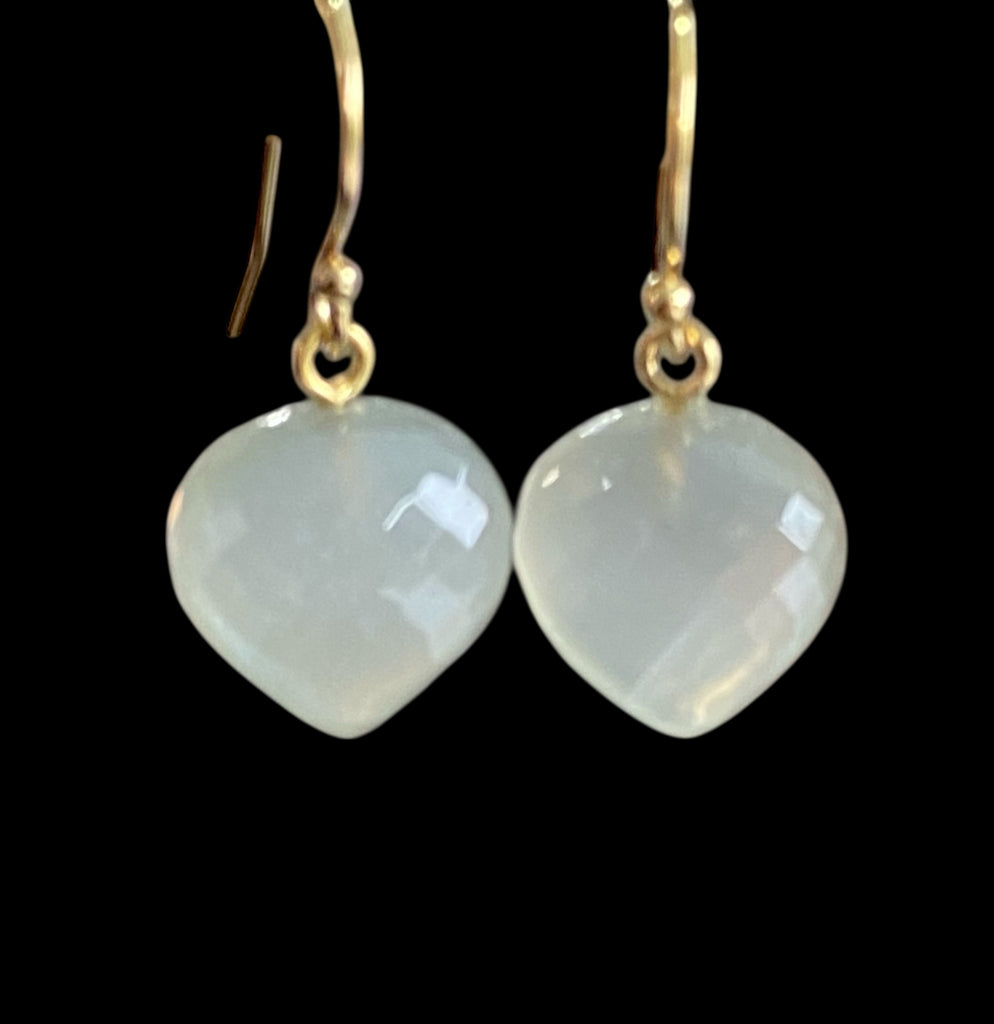 Grey Moonstone Gemstone Heart Dangle Earrings 14k Gold Fill