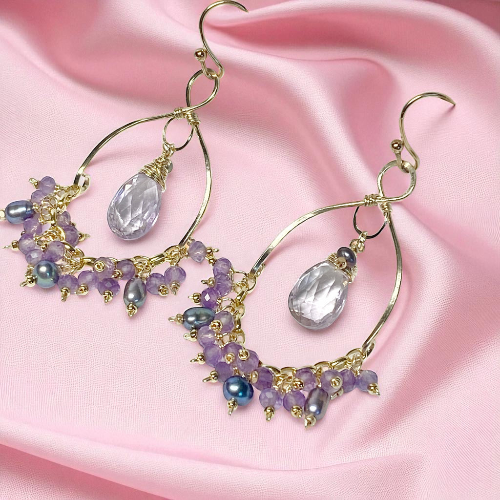 Lavender Gemstone Chandelier Dangle Earrings 14kt Gold Fill