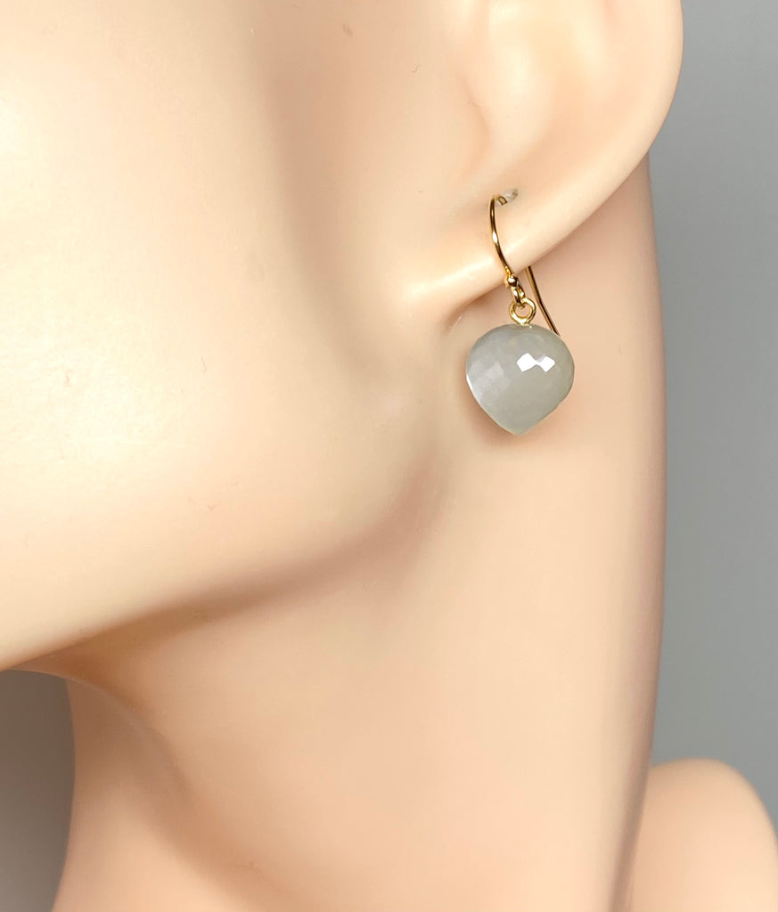 Grey Moonstone Gemstone Heart Dangle Earrings 14k Gold Fill