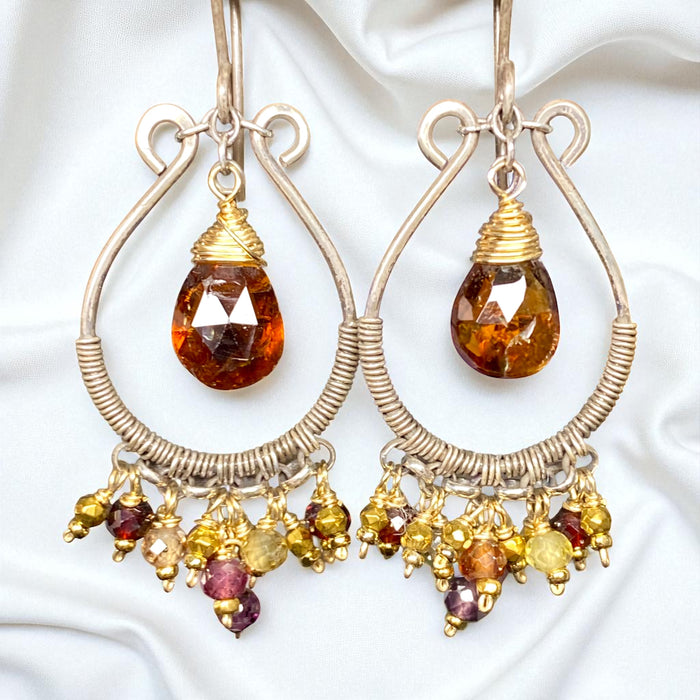 Petrol Tourmaline Mixed Metal Hoop Chandelier Earrings