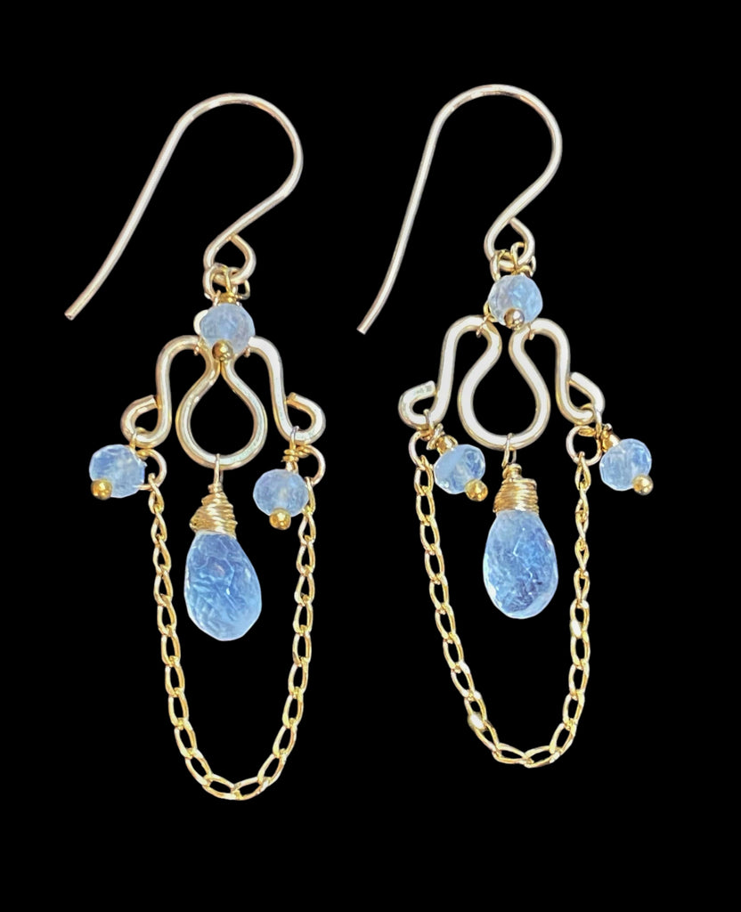 Rainbow Moonstone Petite Chandelier Earrings Gold Fill