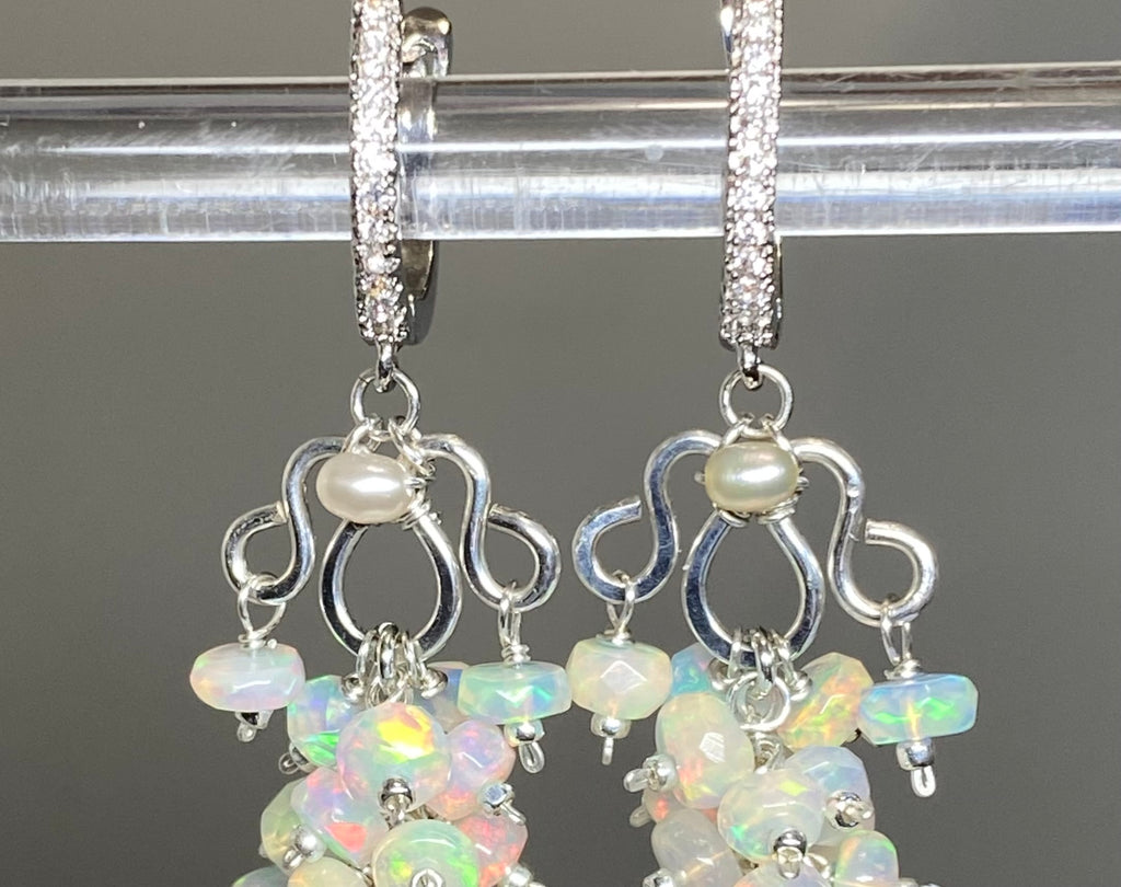 Handmade Bridal Chandelier Earrings with Opals, Sterling Silver 2