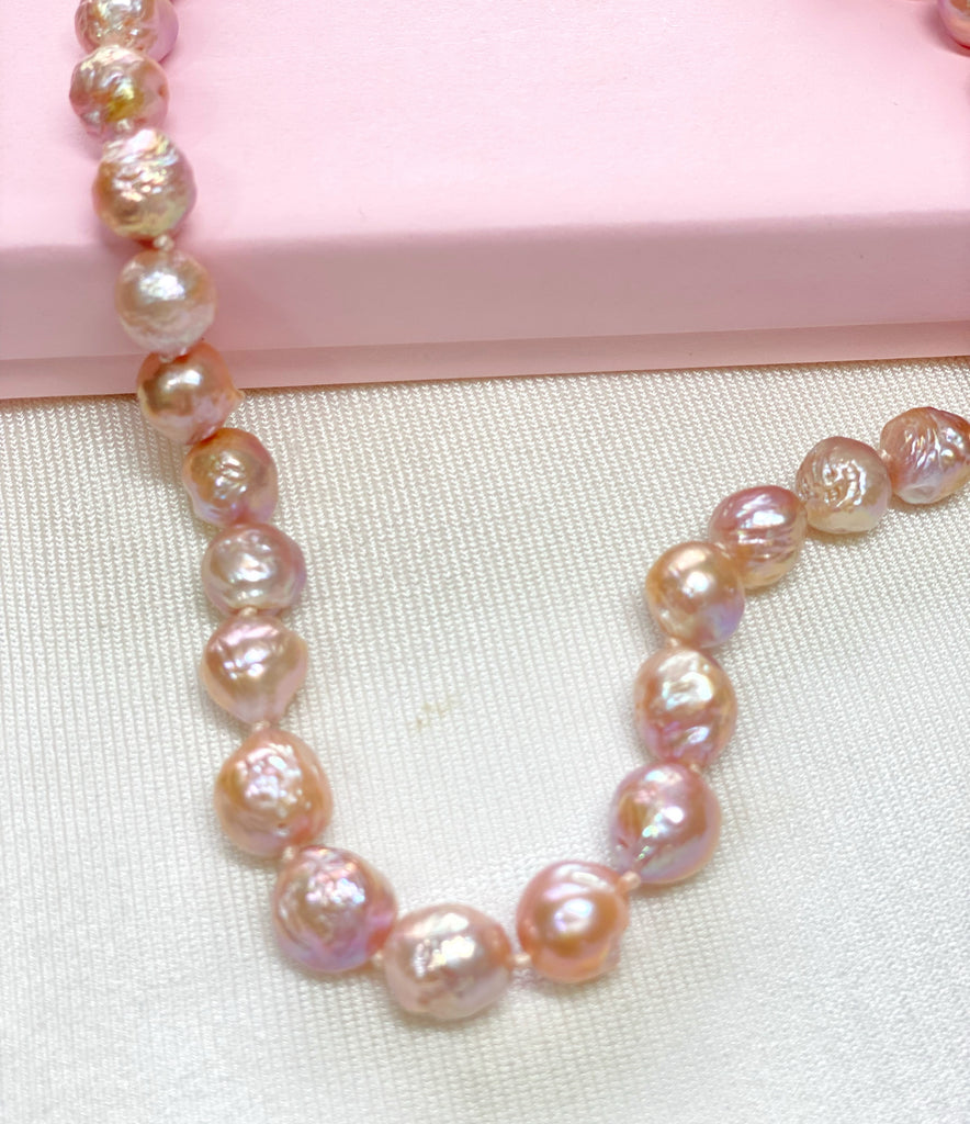 Blush Pink Metallic Edison Pearl Silk Knotted Necklace
