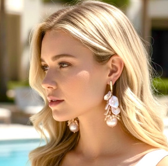 Pink Blush Keishi Pearl Cluster Earrings Gold - Doolittle