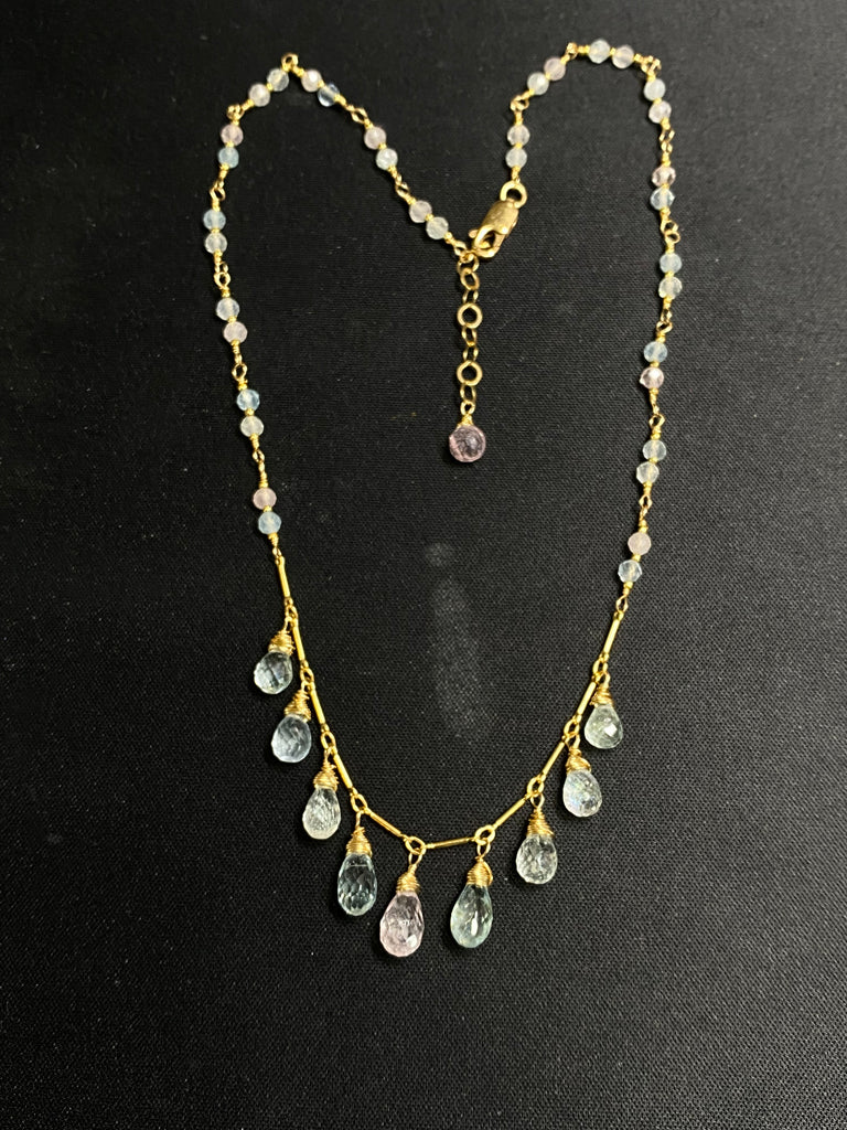 Aquamarine Morganite Dainty Dangle Necklace Gold Fill - Doolittle