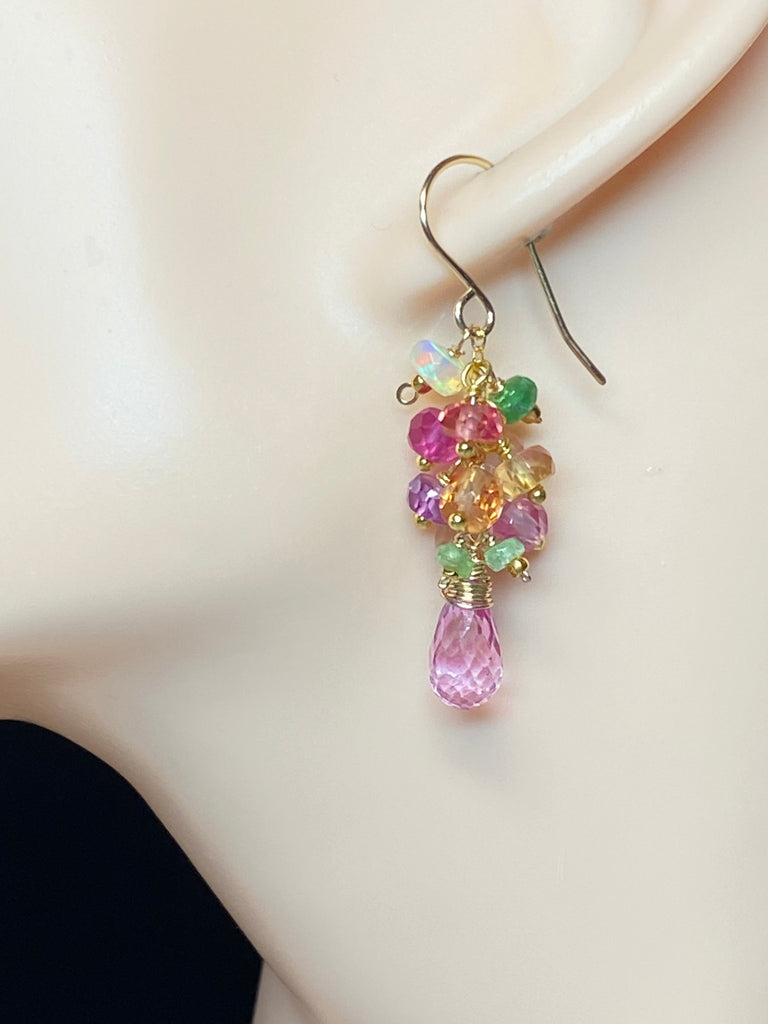 Padparadscha Sapphire Dangle Earrings, Pink Mystic Topaz, Gold Fill - Doolittle