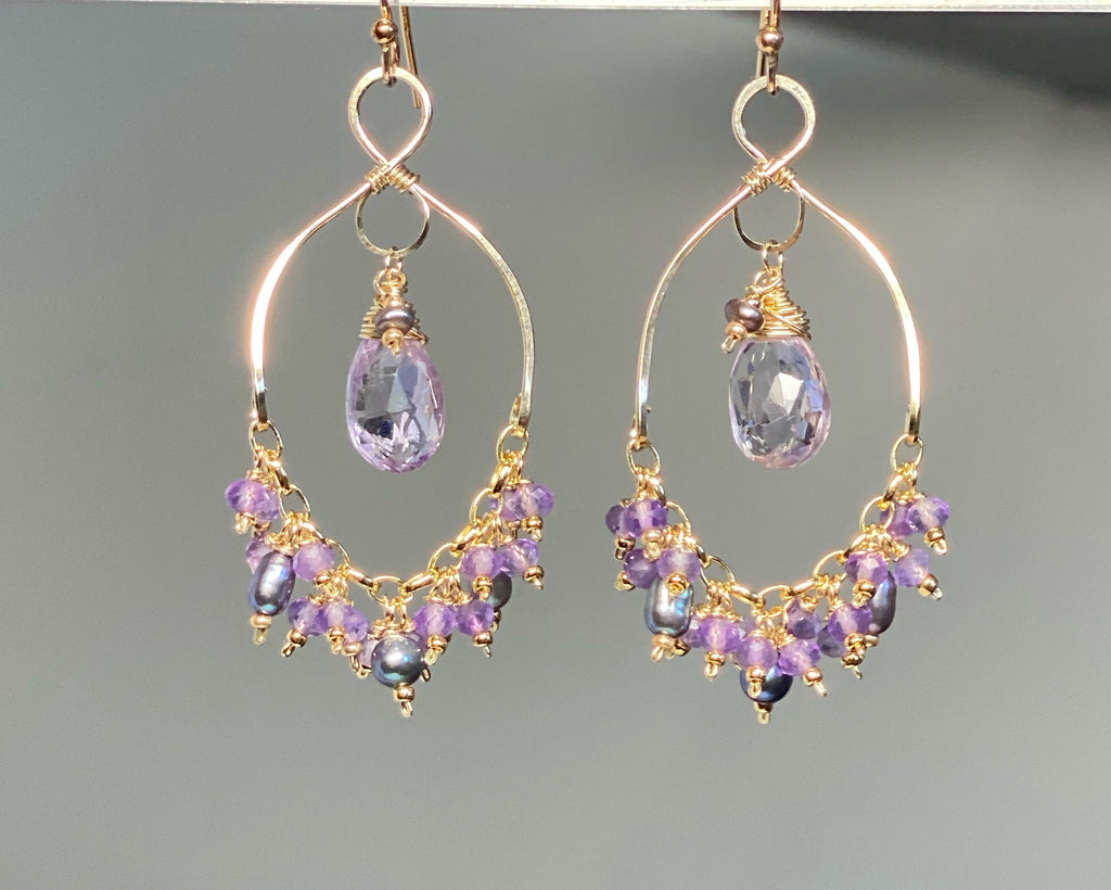 Lavender Gemstone Chandelier Dangle Earrings 14kt Gold Fill