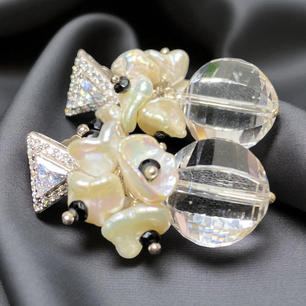 Clear Crystal Quartz Wedding Earrings Sterling Silver Black Spinel Post Earrings
