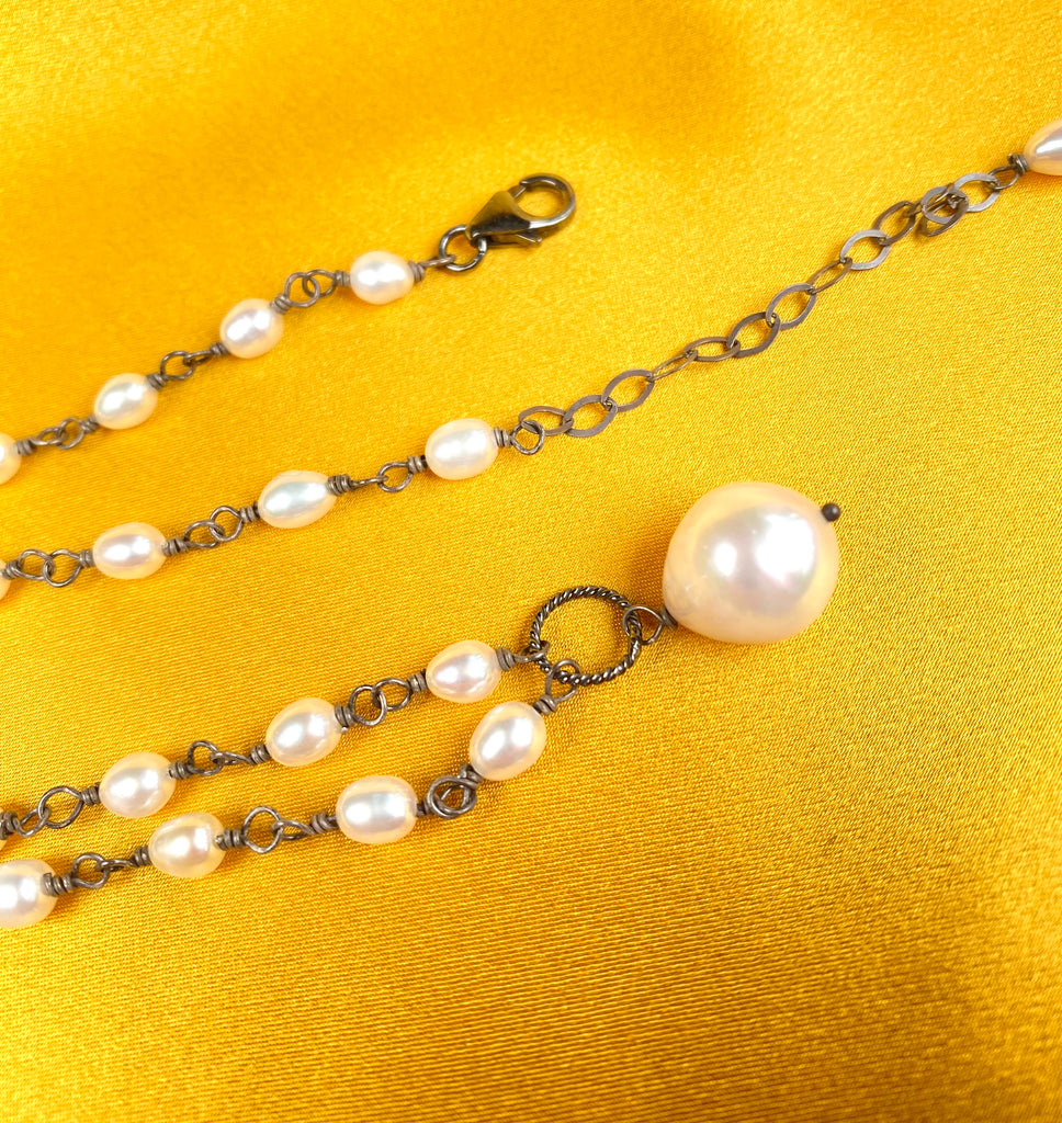 Baroque Pearl Pendant Necklace in Oxidized Sterling Silver