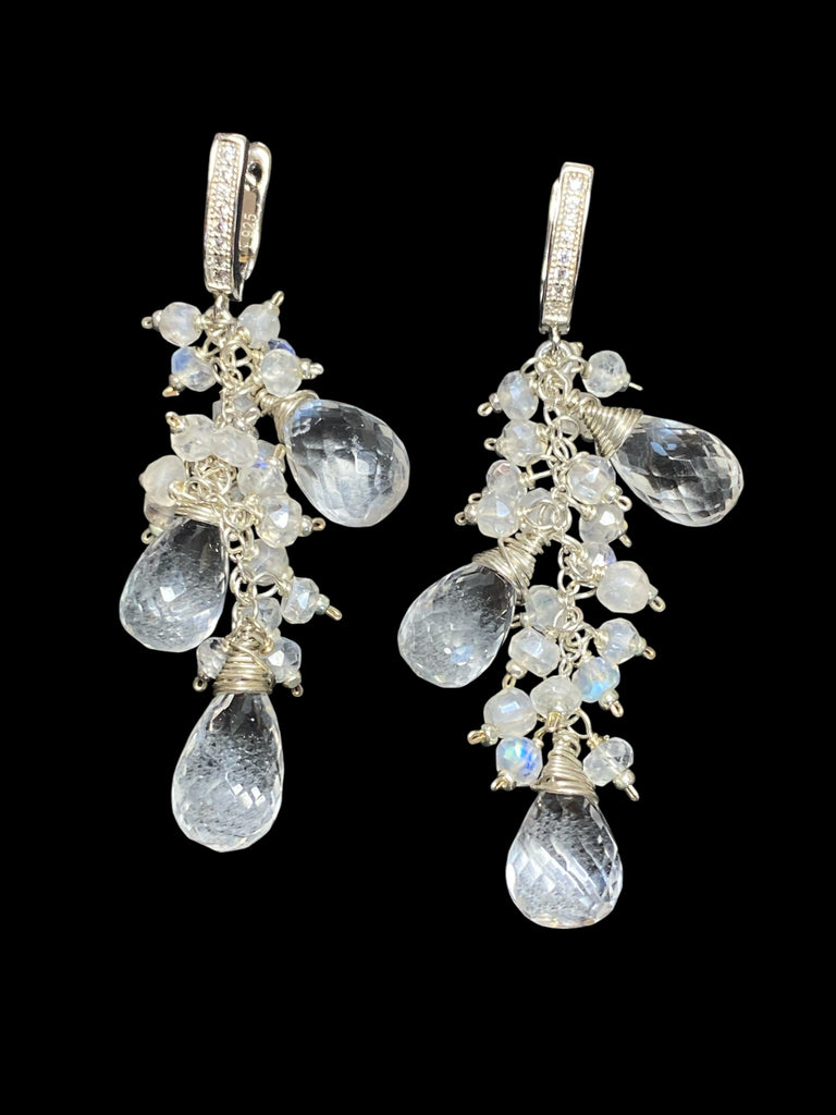 Crystal Quartz Sterling Silver Dangle Bridal Wedding Earrings