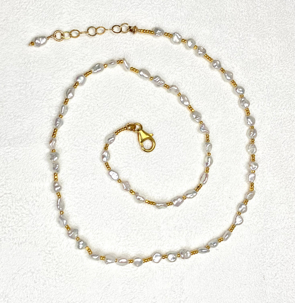 Dainty Keishi Pearl Choker Necklace — 14kt Gold Fill Layering Necklace