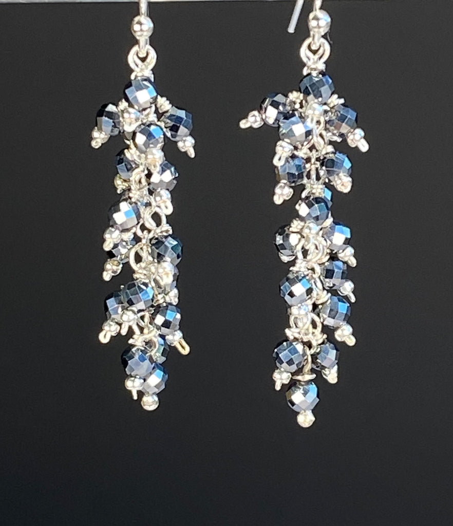 Sparkly Black Terahertz Cluster Earrings in Sterling Silver
