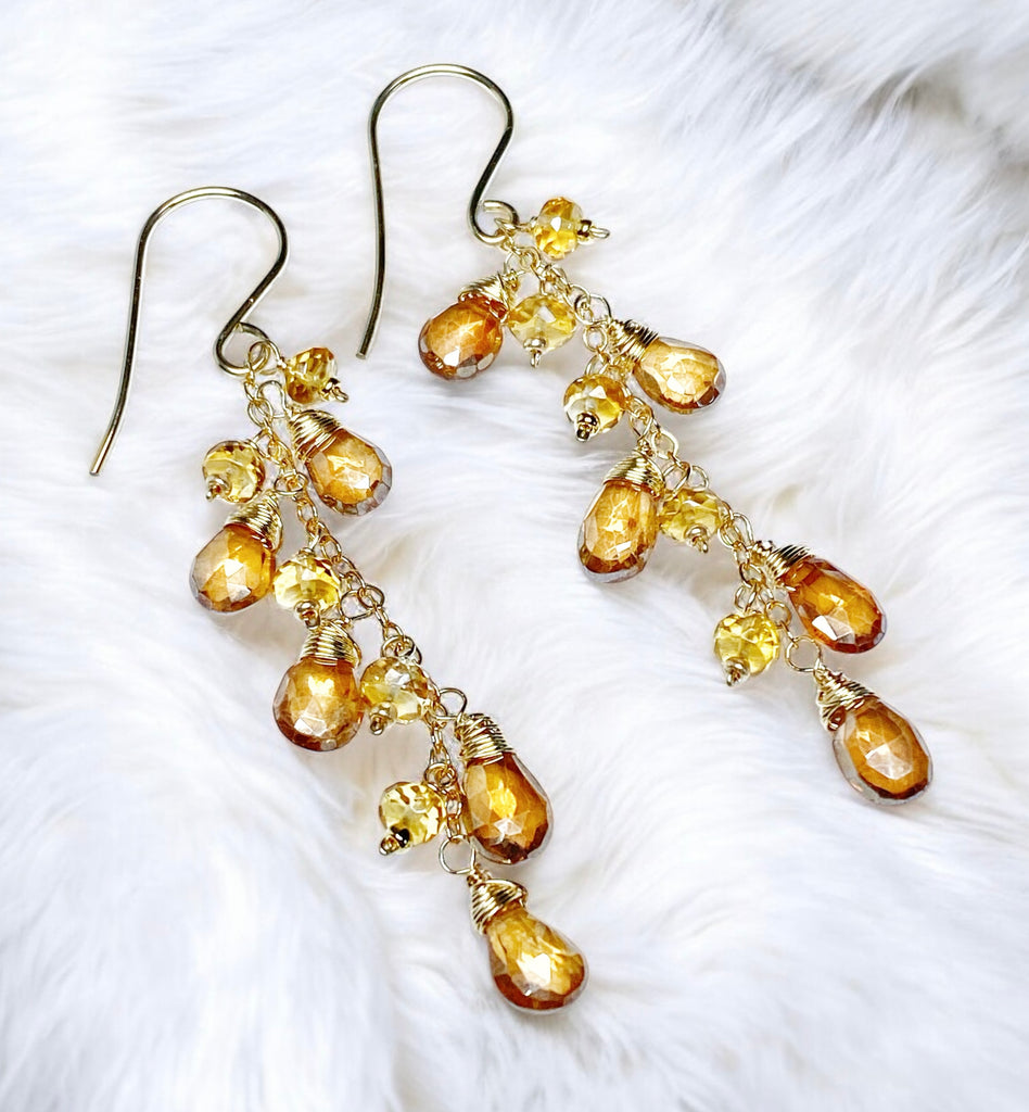 Golden Topaz and Citrine Dangle Earrings Gold Fill