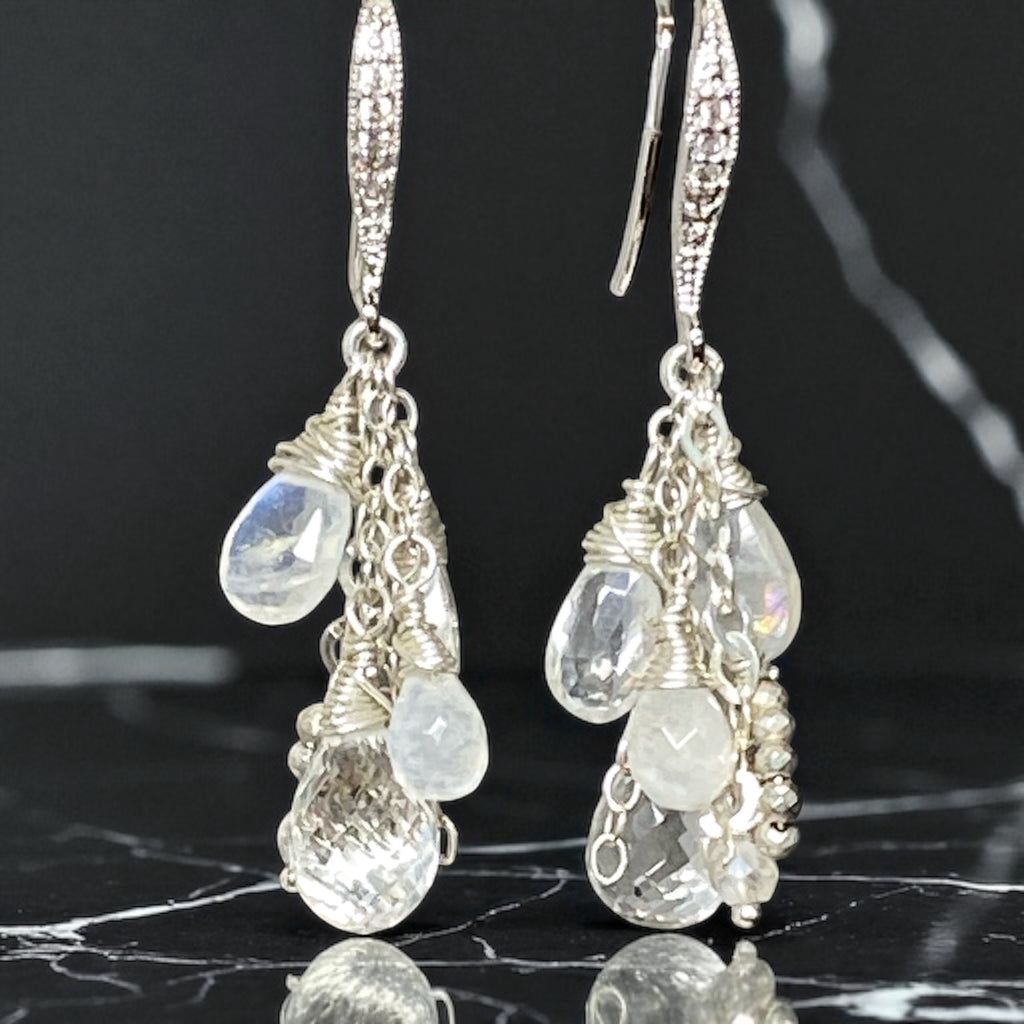 Crystal Quartz Dangle Earrings Sterling Silver Moonstone