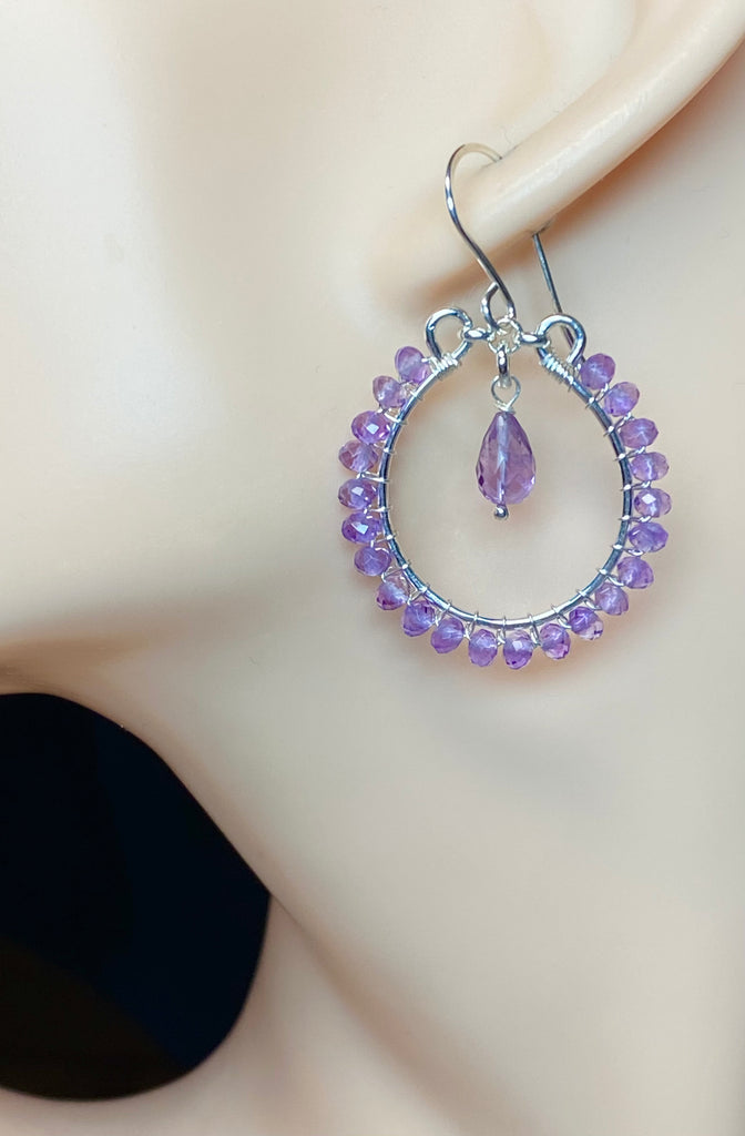Lavender Pink Amethyst Chandelier Hoop Earrings Sterling Silver - Doolittle