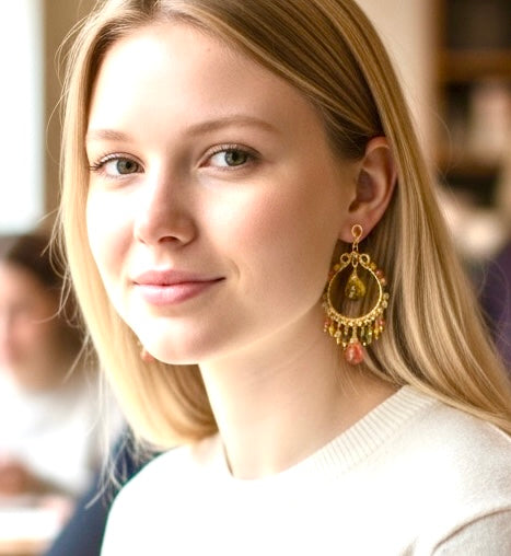Tourmaline Gemstone Chandelier Hoop Earrings Gold Fill 2