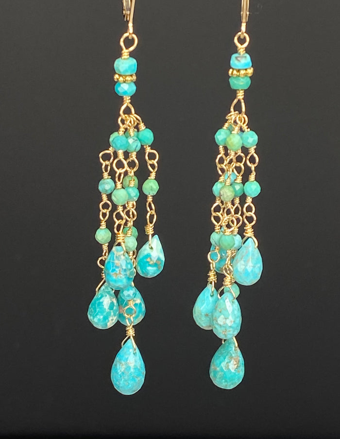 Turquoise Tassel Earrings Gold Long Boho Dangle Earrings - Doolittle