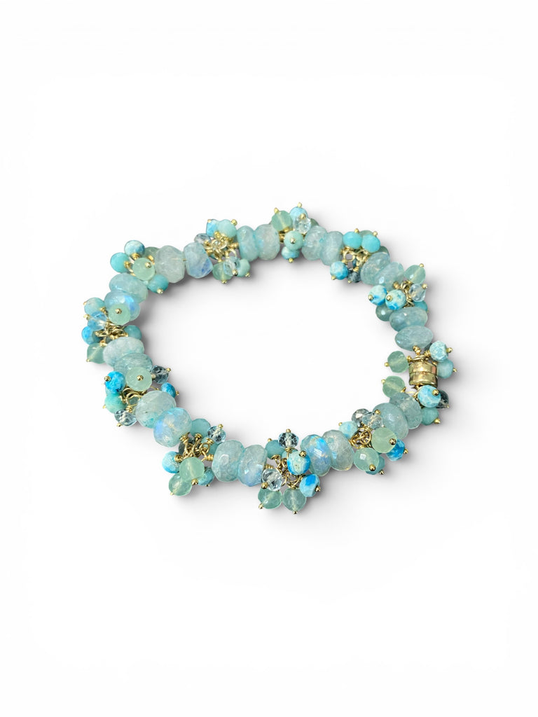 Aqua Moonstone Cluster Bracelet Gold Fill or Sterling Silver
