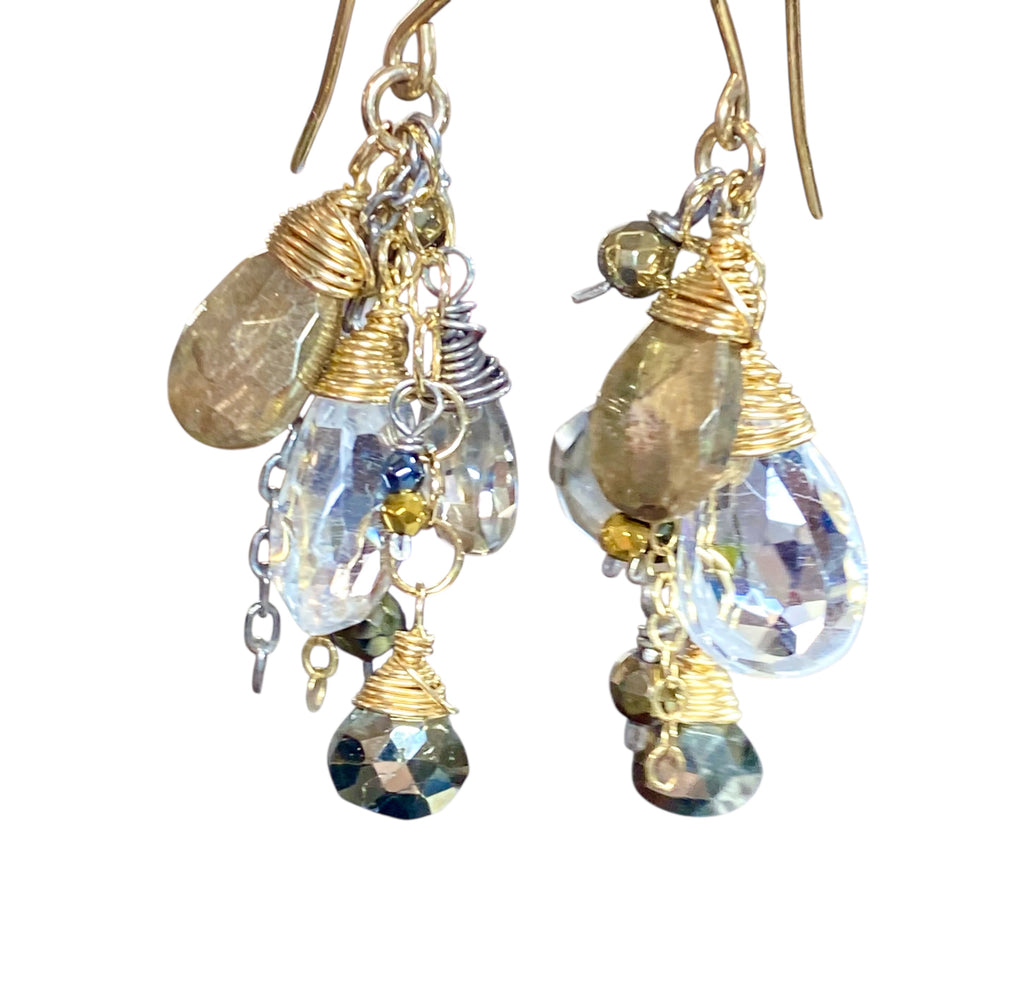 Crystal Quartz and Gold Mixed Metal Dangle Earrings - Doolittle
