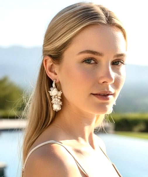 Baroque Flameball Pearl and Moonstone Cluster Bridal Earrings