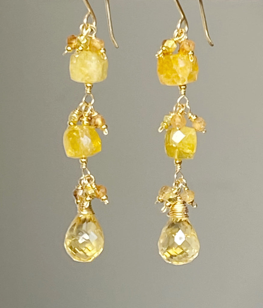 Long Citrine Dangle Earrings Gold Fill or Sterling Silver