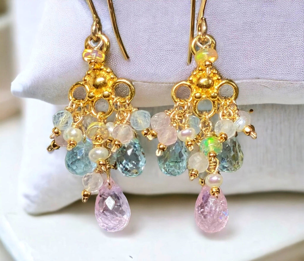 Aquamarine Dangle Chandelier Earrings in Gold Fill