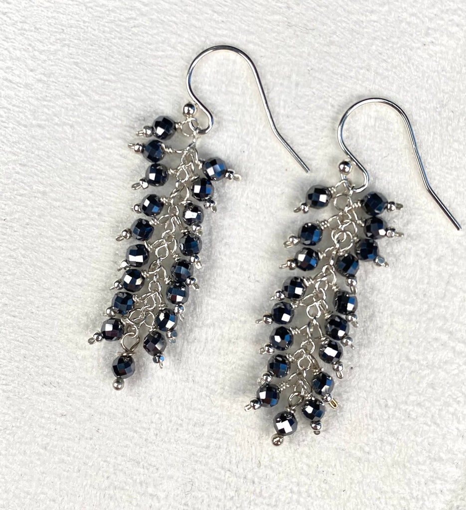 Sparkly Black Terahertz Cluster Earrings in Sterling Silver