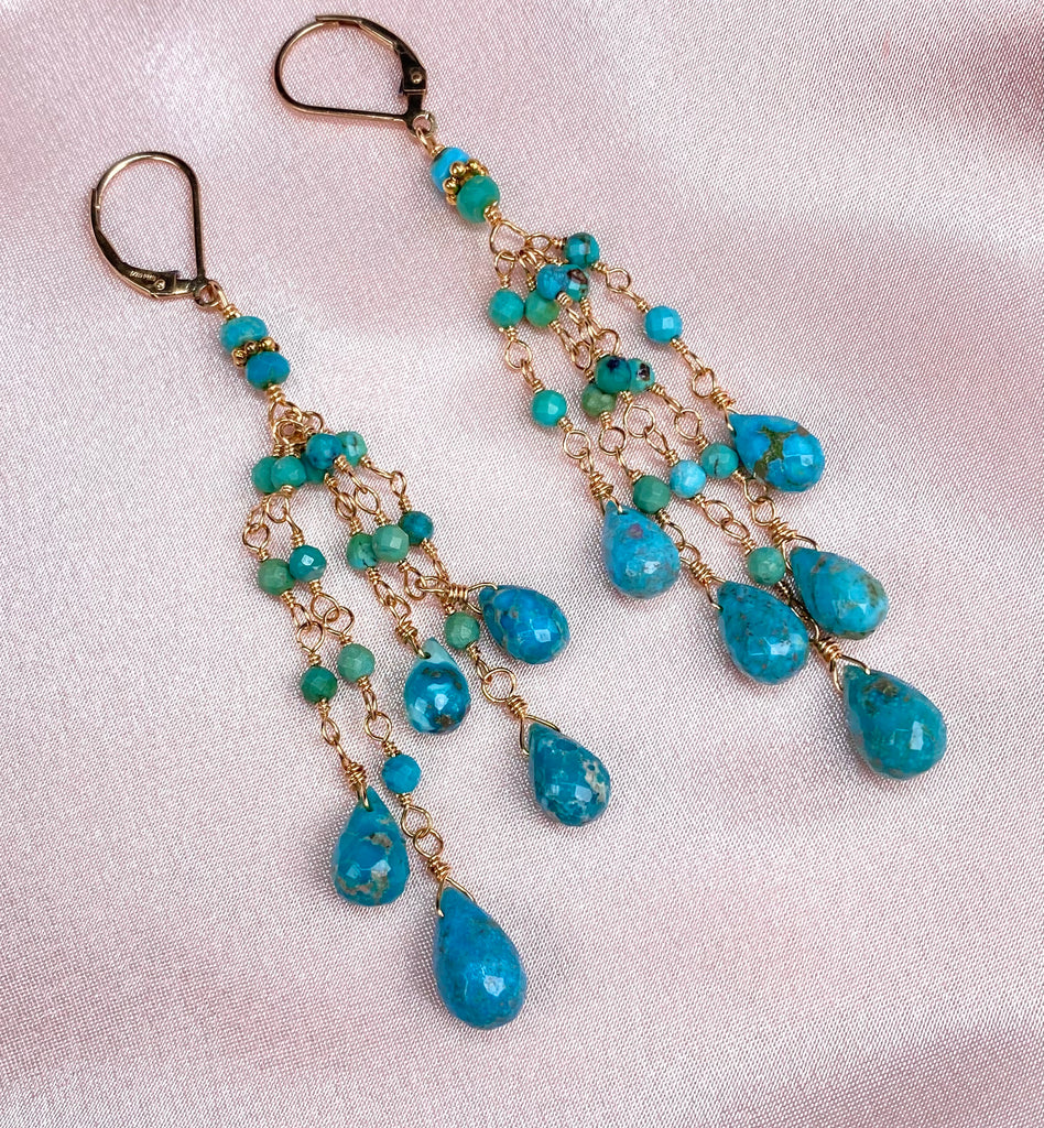 Turquoise Tassel Earrings Gold Long Boho Dangle Earrings