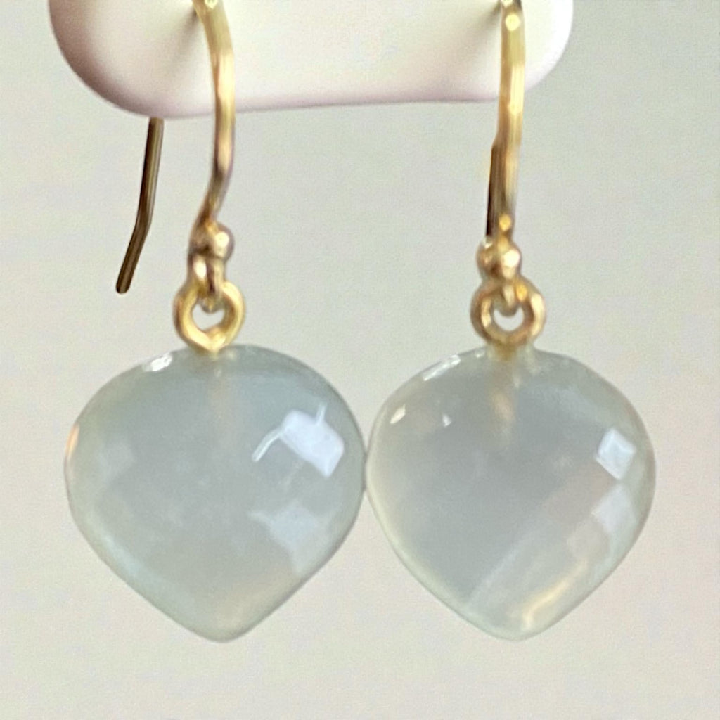 Grey Moonstone Gemstone Heart Dangle Earrings 14k Gold Fill